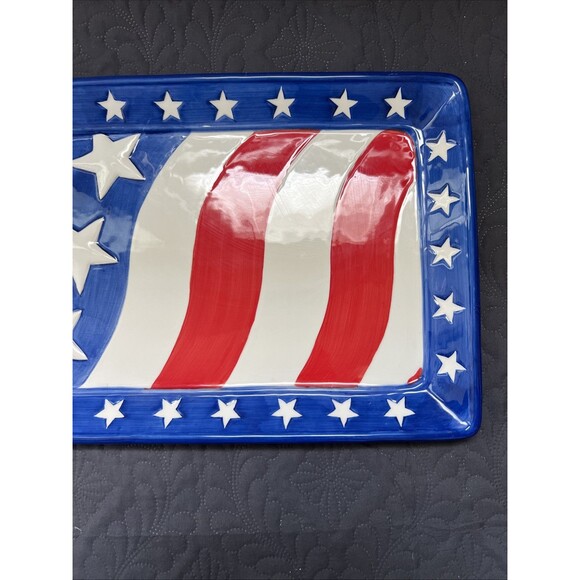 VTG American Flag Patriotic Chips & Dip Platter 4th Of July 16”x 10.5” x 1” Home - Picture 10 of 13
